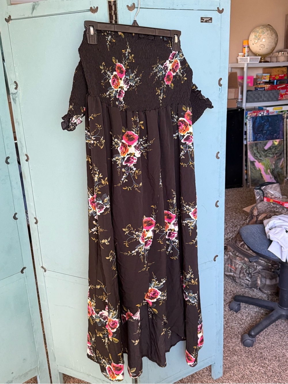 SHEIN Black Maxi Dress with Pink Floral Print